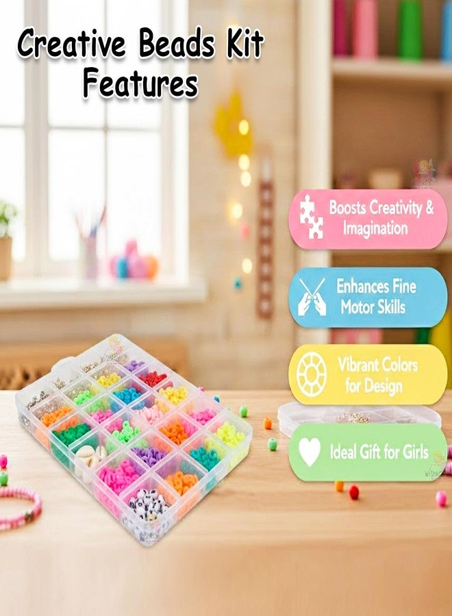 WISHKEY DIY Jewellery Making Set for Kids DIY Bracelet Making Set Necklace Hairband and Rings for Girls Craft Set Scissors String Charms Storage Case Toys for Girls 7-14 Years Ring Beads Kit - Image 5